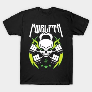 PWRLFTR / Powerlifter (Kettlebell Skull Cross Barbell) Green Blaze T-Shirt